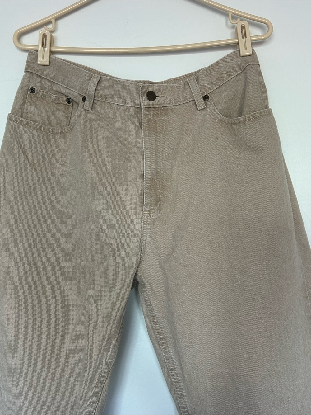 Vintage style LL Bean Classic Fit Straight Leg Jeans Tan High Rise Stretch 14